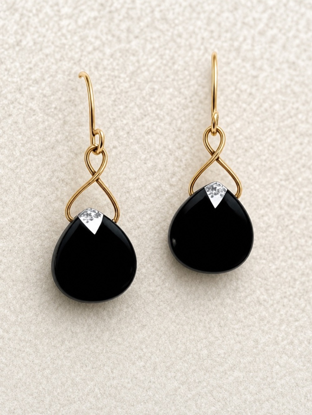 Gold Drop Earrings with Black Teardrop Stones - Women Jewelry